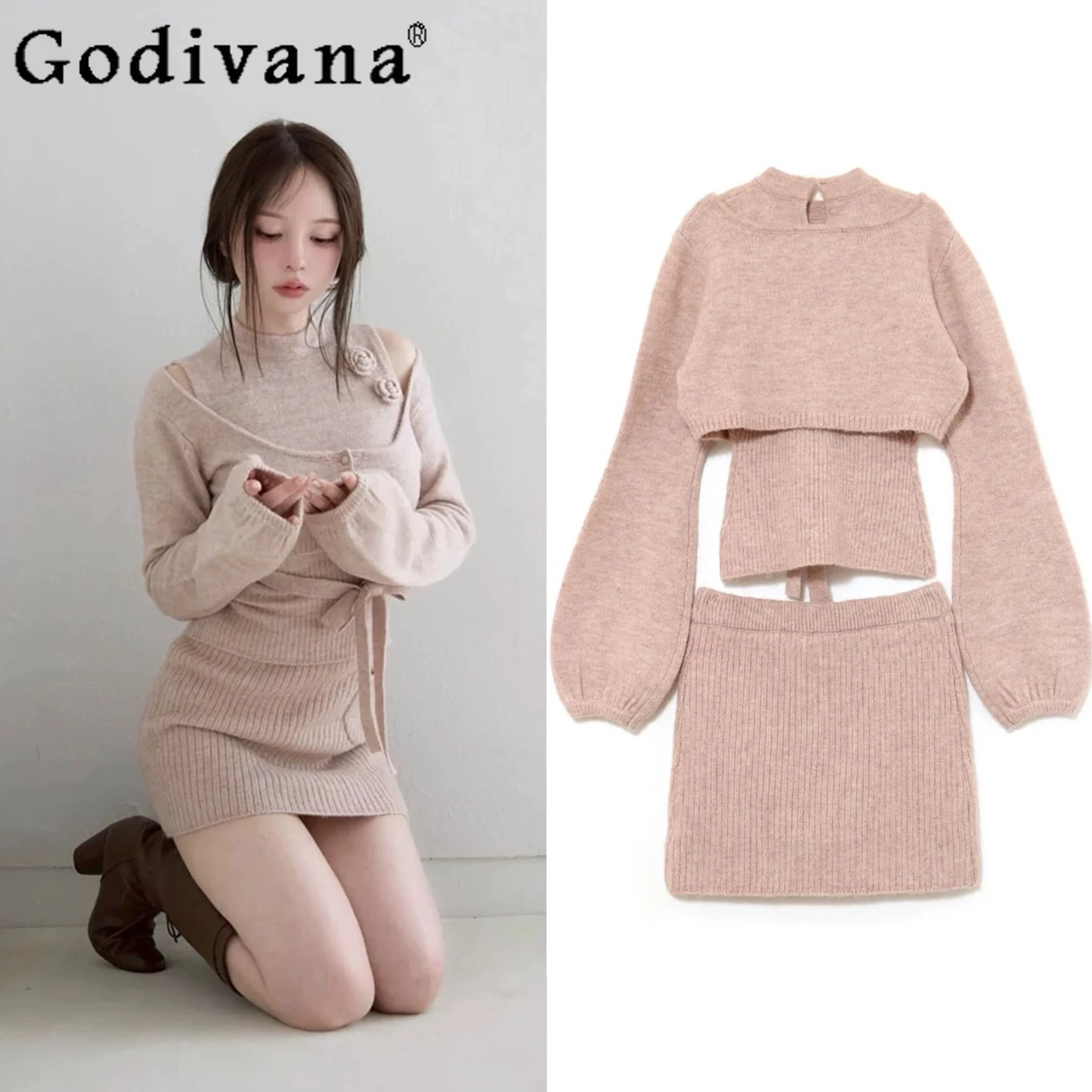 

Lady Japan style Sweet Knit Skirt Set 2025 Spring and Autumn Women Slim Fit Elegant Knit Vest Cardigan Mini Skirt 3-Piece Set