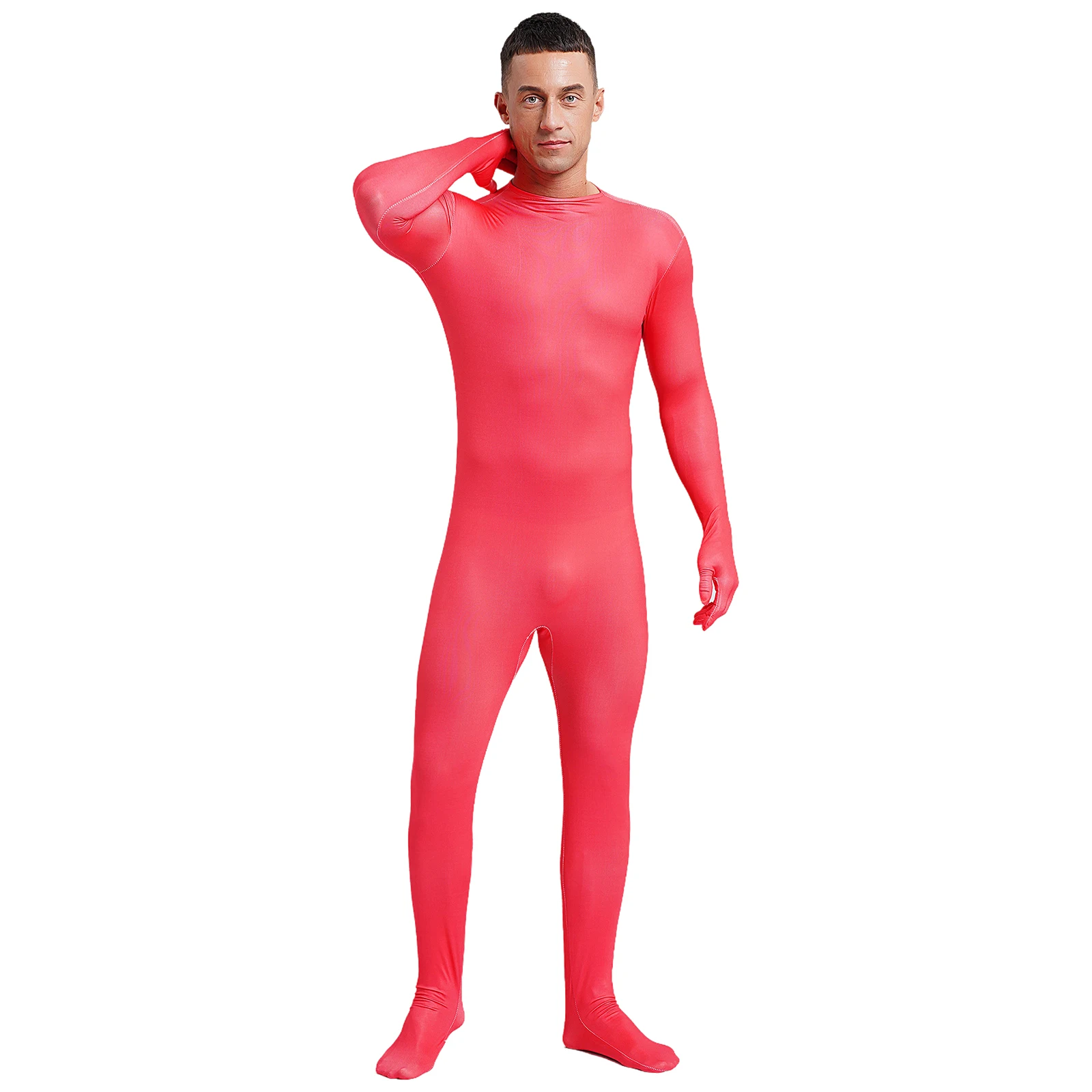 Mens Full-body Cover Zentai Unitard Long Sleeve with Gloves Back Zipper Stockings Bodysuit Jumpsuit Stage Performance Dancewear