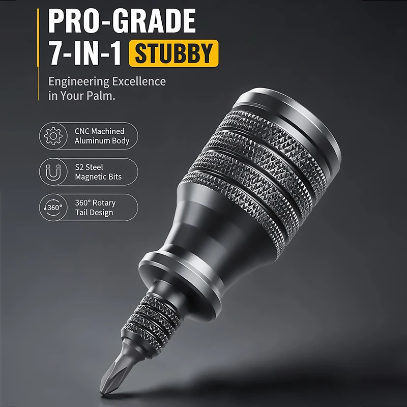 Portable Mini Pocket Screwdriver 7 in 1, S2 Steel Bits Aluminum Alloy Compact Precision Repair Screwdriver Set for Electronics