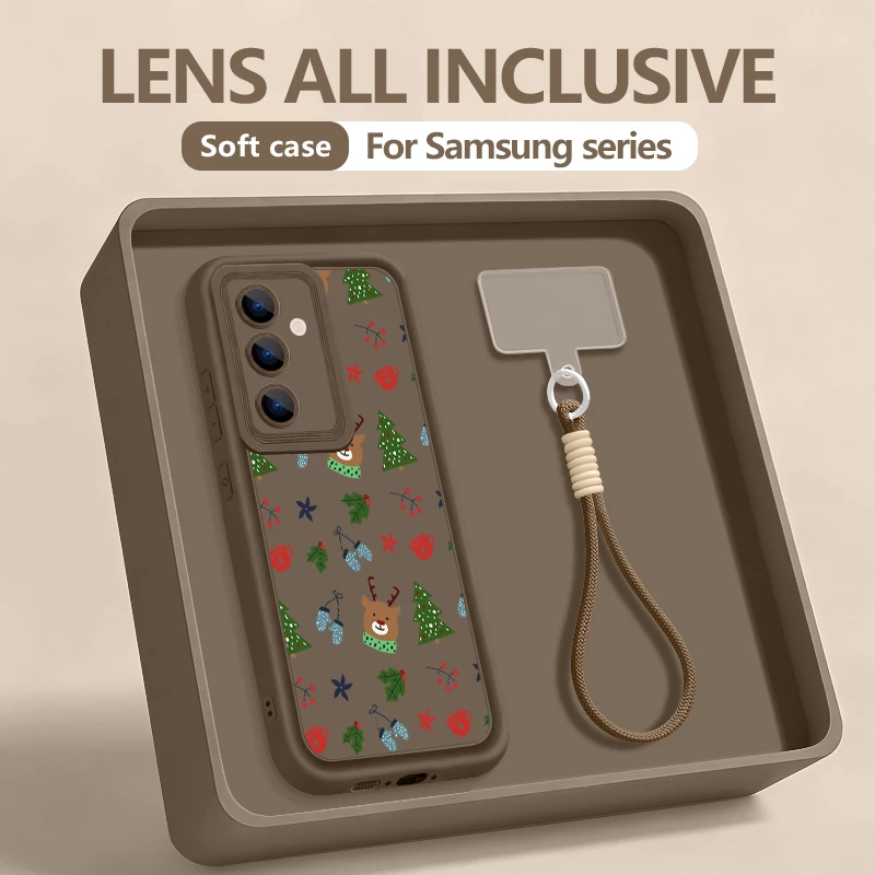 Christmas Pattern Lanyard Phone Case For Samsung Galaxy S25 Edge S24 S23 S22 Ultra S25 S24 FE A17 A56 A36 A16 A55 A15 A54 Cover