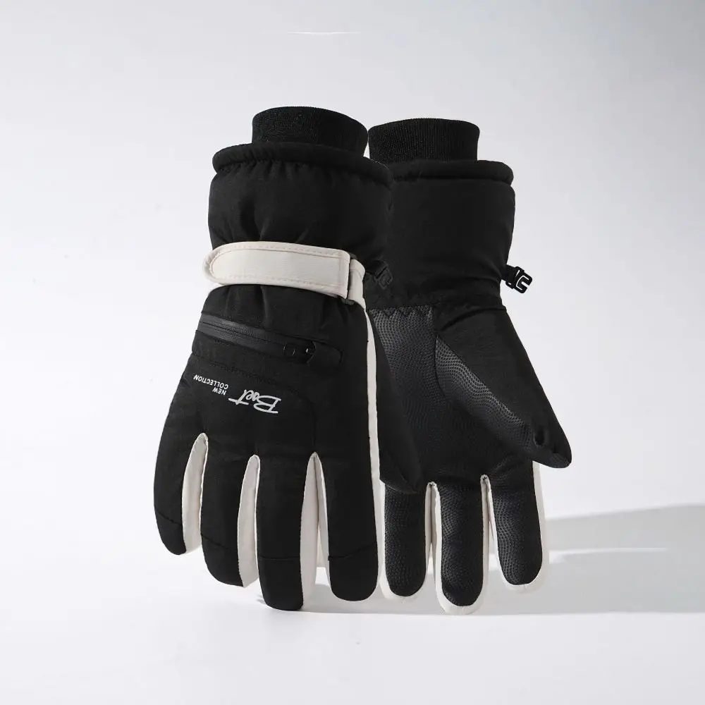 Con bolsillo con cremallera guantes de esquí dedo completo espesar guantes cálidos de invierno equipo de ciclismo guantes de pareja guantes de invierno