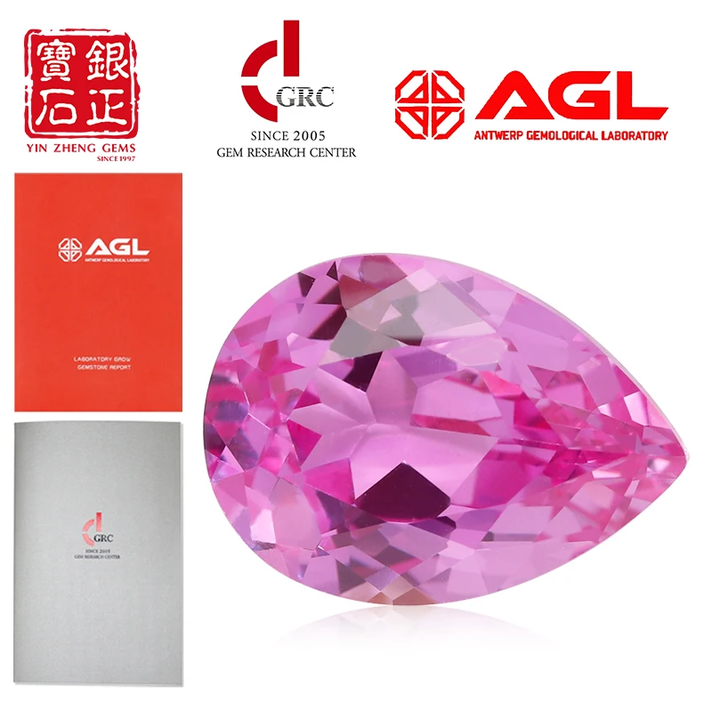YinZheng Flame Melted Pear Shape Pink Sapphire Stone Can Be Provide GRC Or AGL Certifacate Synthetic Cultivate Pink Sapphire