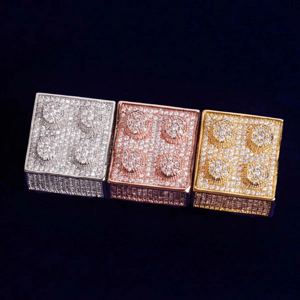 

Hip Hop 3A+ Cubic Ziaconia Paved Bling Ice Out Dice Square Finger Rings for Men Rapper Jewelry Gold Silver Color