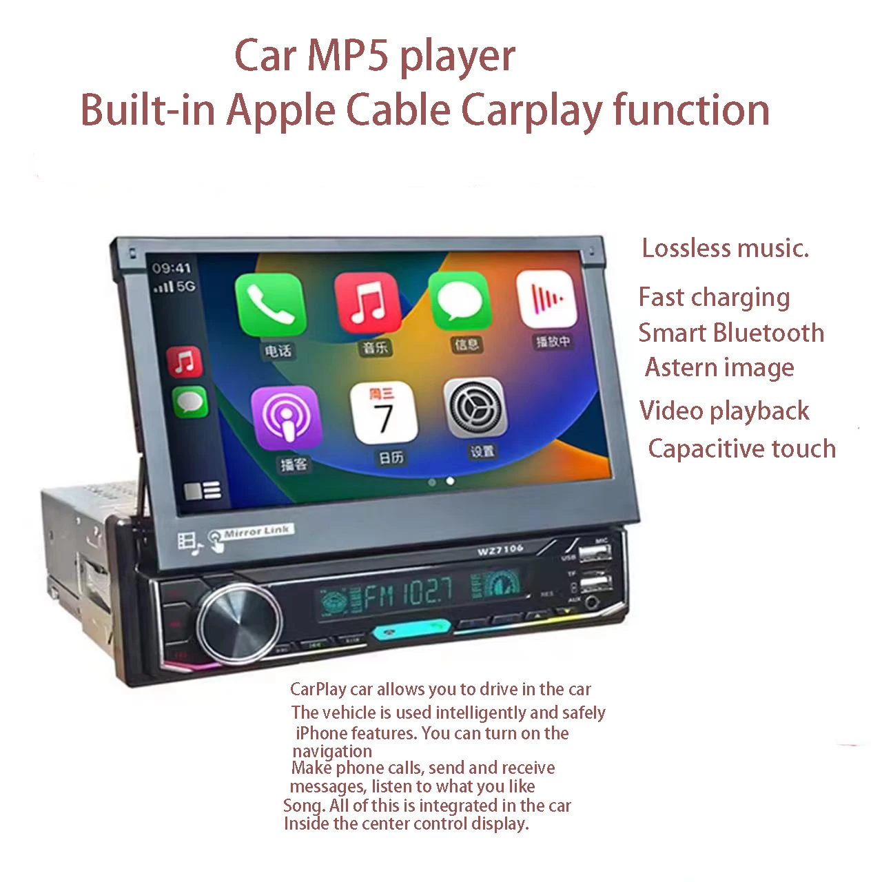 7 Inch Automatic Retractable Display Car Radio Android Auto Bluetooth Carplay Navigation FM Folding Screen Car Radio