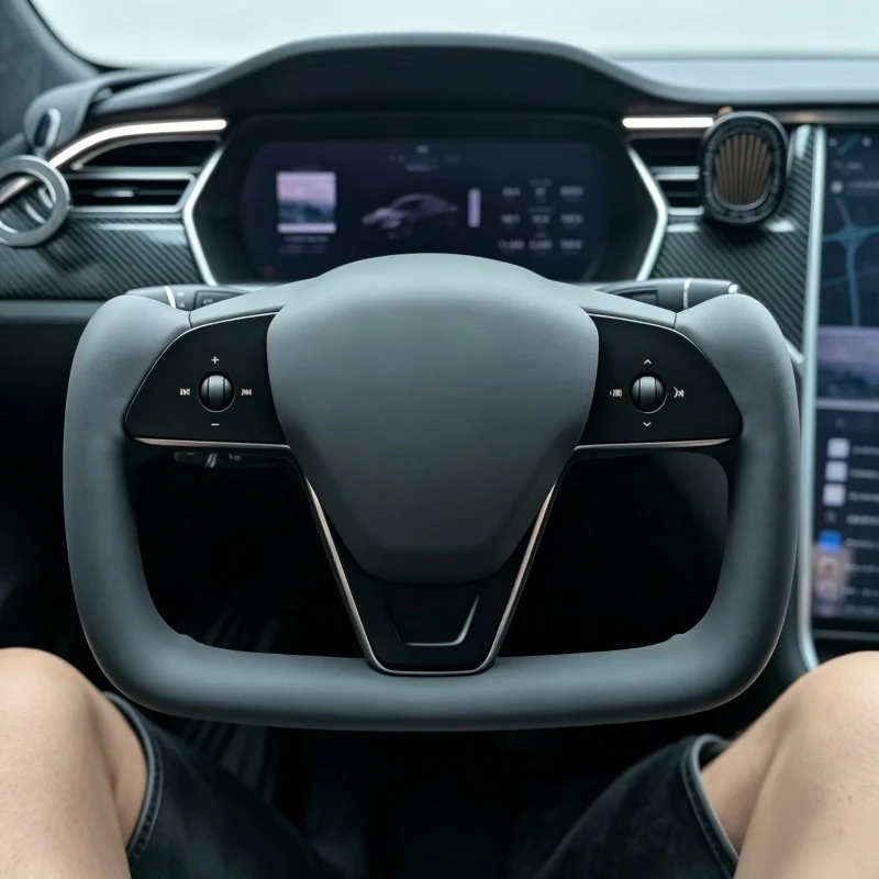 Удобный чехол на руль из искусственной кожи ручной работы для Tesla Model S, Yoke, Model X, с плетеным узором, аксессуар для руля