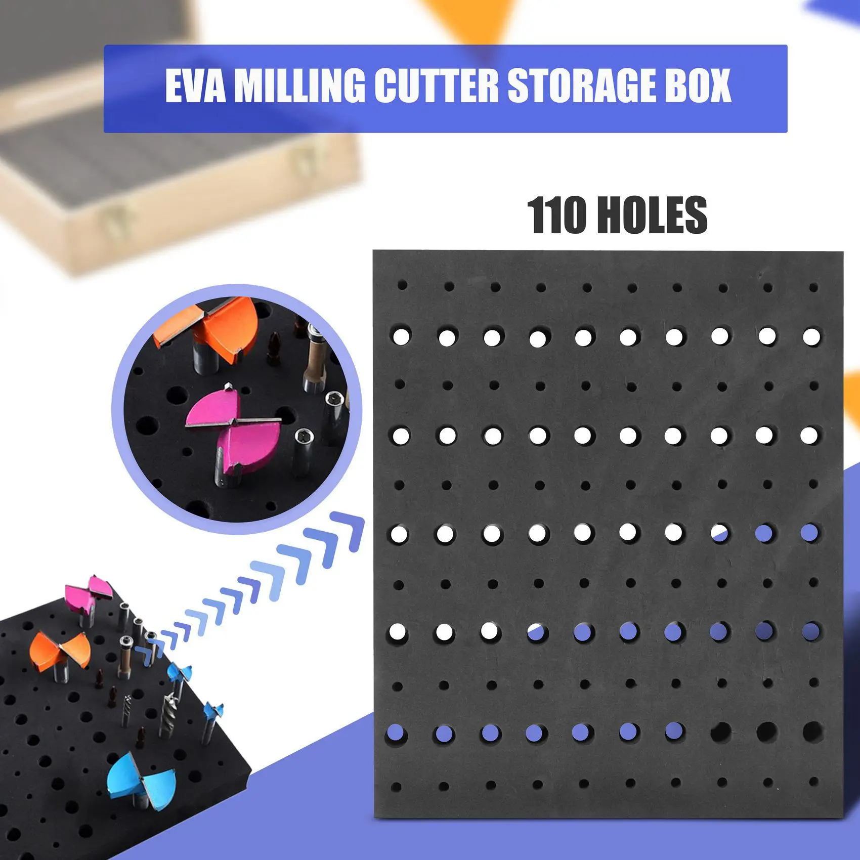

AA63 HOT 110 Holes Router Bit Tray Storage Holder For 1/4Inch 1/2Inch Shank Milling Cutters Brill Bits Organizer