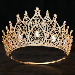 Baroque Vintage Water Drop Bridal Crown Princess Big Tiaras for Party Birthday Wedding Dress Hair Jewelry Pageant Headwear