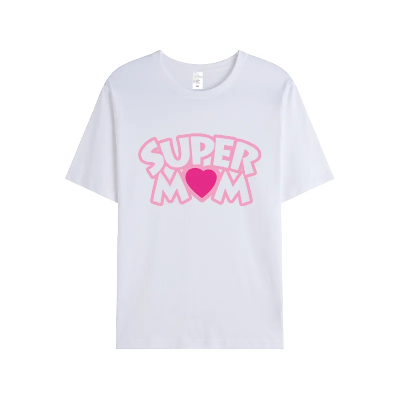 Super Mom Print Casual Short sleeved T-shirt Mother's Day Gift Summer Round Neck Top Basic T-shirt Fashion Tees