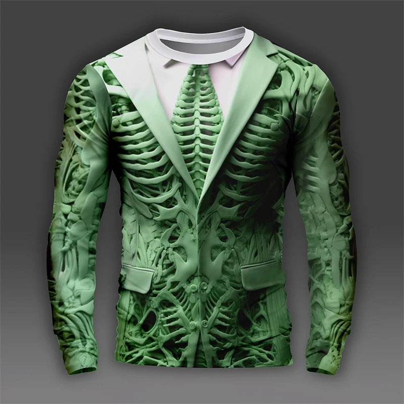 Fashion Realistic Suit Skeleton Pattern T-shirt Trend Cool O Neck 3D Printed Long Sleeve T Shirt Casual Streetwear Oversize Tees image 4