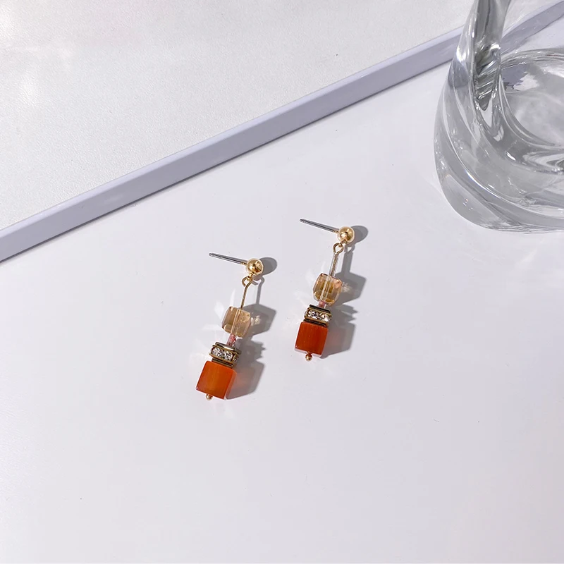 Korea Fashion Coloured Stone Earrings Summer Geometric Square Short Pendant Earrings For Women Party Jewelry Accessories