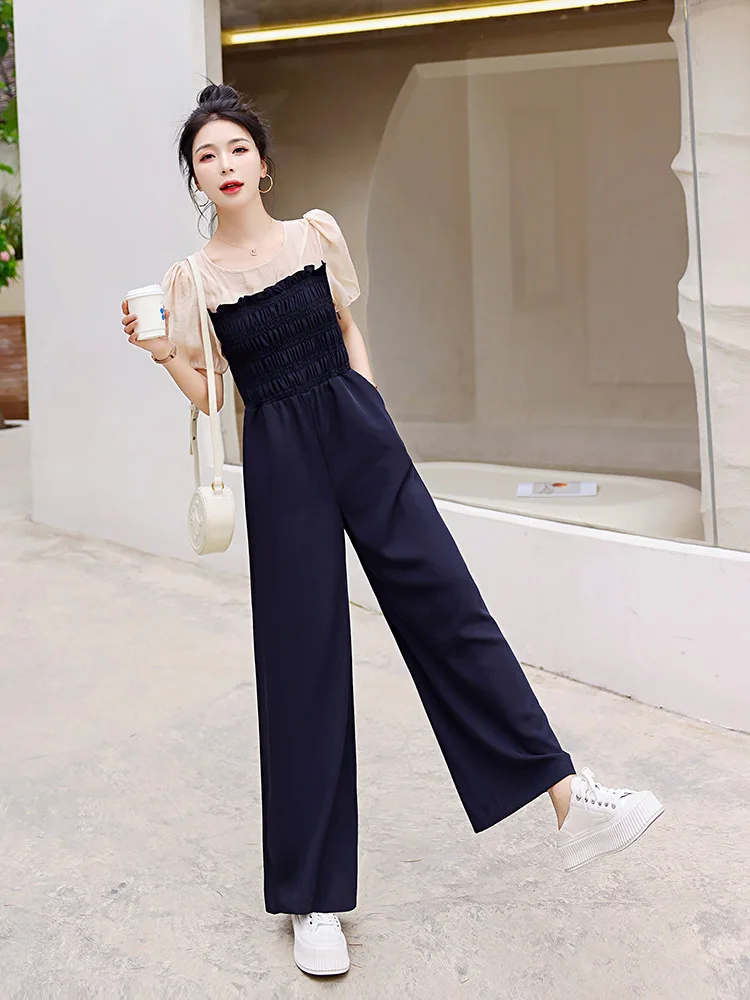 

Модный летний комплект-двойка для похудения: женский комбинезон с широкими штанинами Dr Danuo из полиэфирного волокна