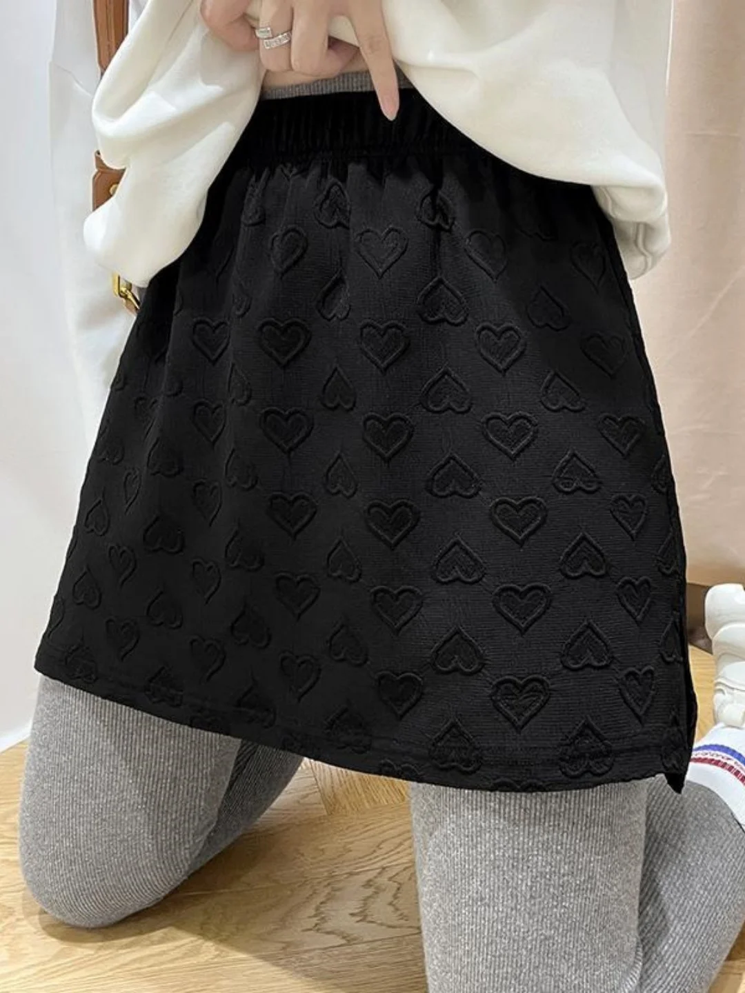 

Корейская юбка трапециевидной формы с высокой талией и сердечным узором, большие размеры, женская модная утягивающая юбка, закрывающая бедра