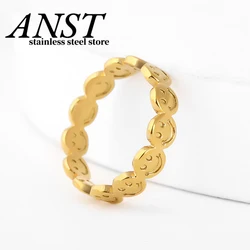 18k Plated Fashion Gold Colour Stainless Steel Smile Ring For Man Women Couple&Wedding Jewelry Charm Personality Accessories
