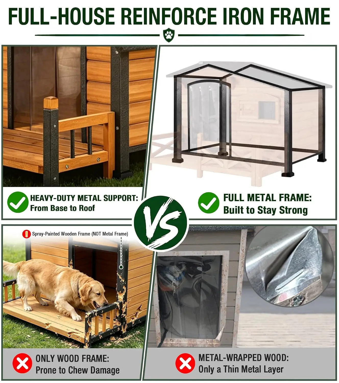 Dog House Outdor with Reinforced Iron Frame and Front Porch