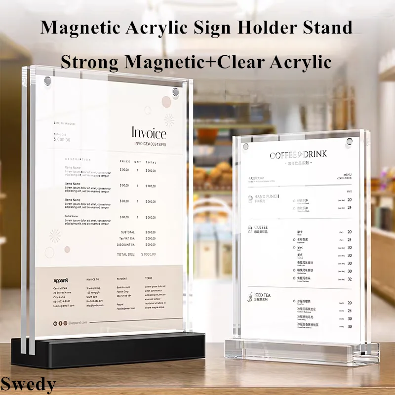 A6 100x150mm Double Side Magnetic Restaurant Menu Paper Memo Message Frame Price Label Holder Acrylic Sign Holder Display Stand