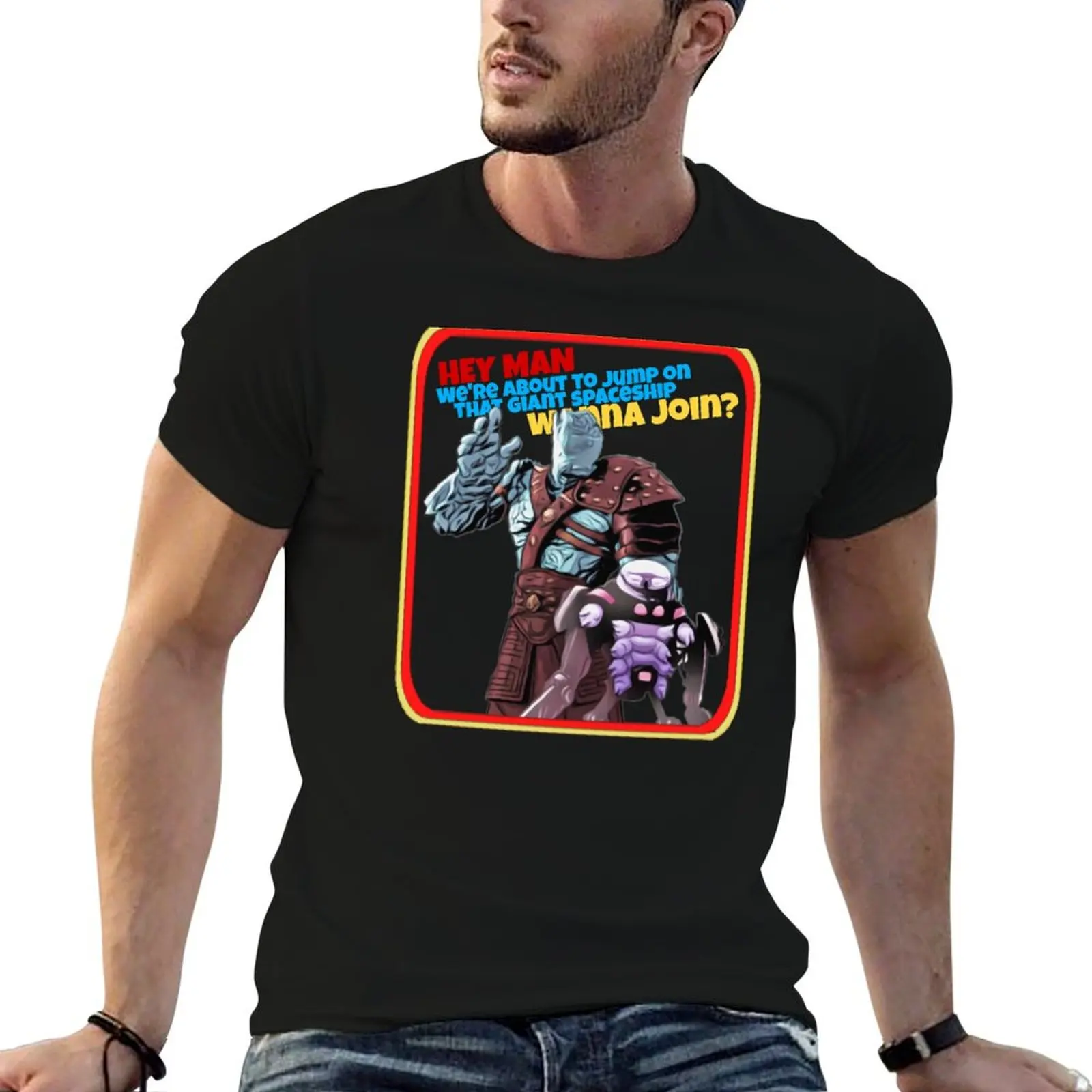 

Hey Man. We're About to Jump on That Giant Spaceship. Wanna join - Korg T-Shirt tops mens clothes