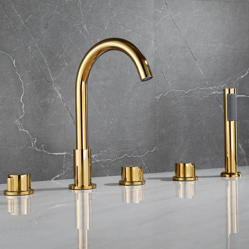 Brass Gold Bathtub Faucet Black Hot and Cold Mixer Tap Bathroom 5 Hole Faucet With Hand Shower