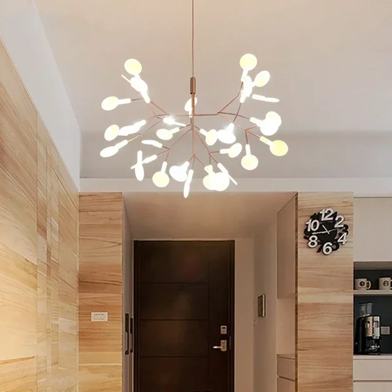 SANDYHA Modern Luxury Firefly Chandelier Branch Design Iron Work Pendant Light Led Lamps for Living Room Dinning Indoor Lighting
