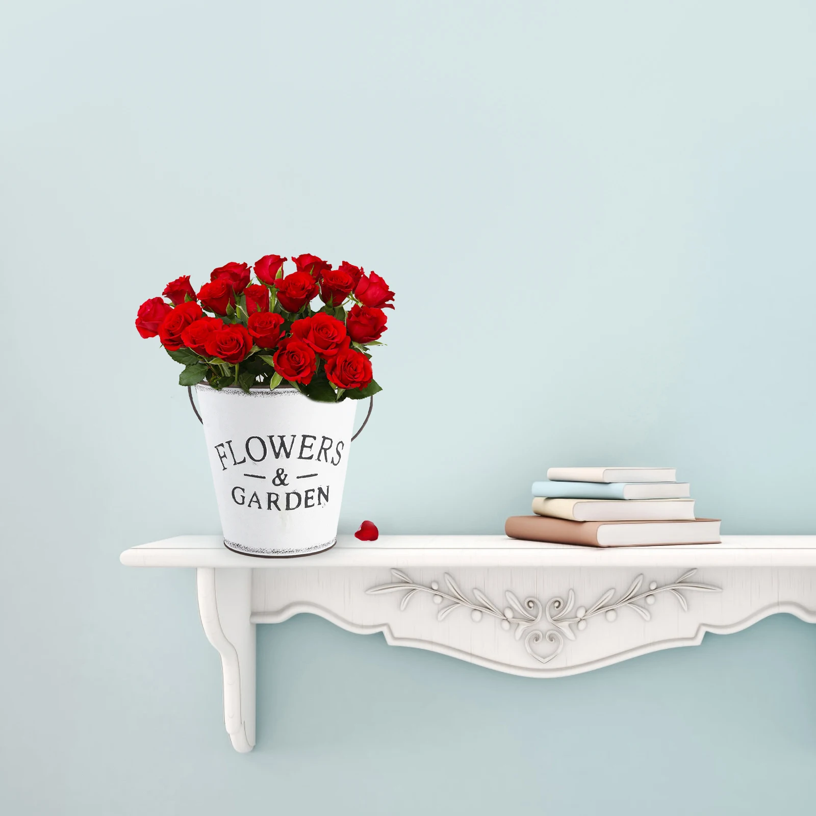 

White Flower 15.5X16H Simple Home Decor Bucket Plant Shelf Indoor Arranging Succulent Storage Rural Home Flower Pot Style