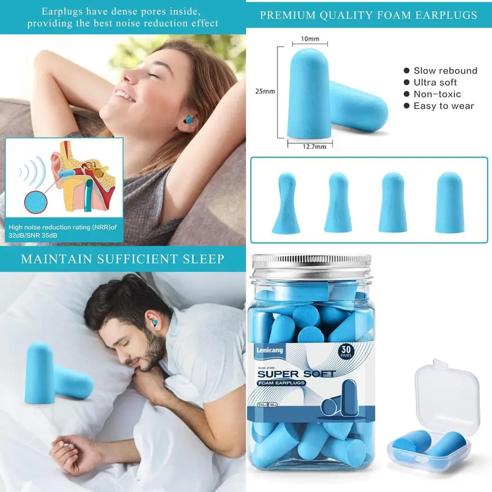 

30Pair Sot oam EarPlugs, 32dB Disposable Sound Blocking Noise Cancelling Ear Plugs or Sleng/Concerts Loud Music/Shooting Guns/Wo