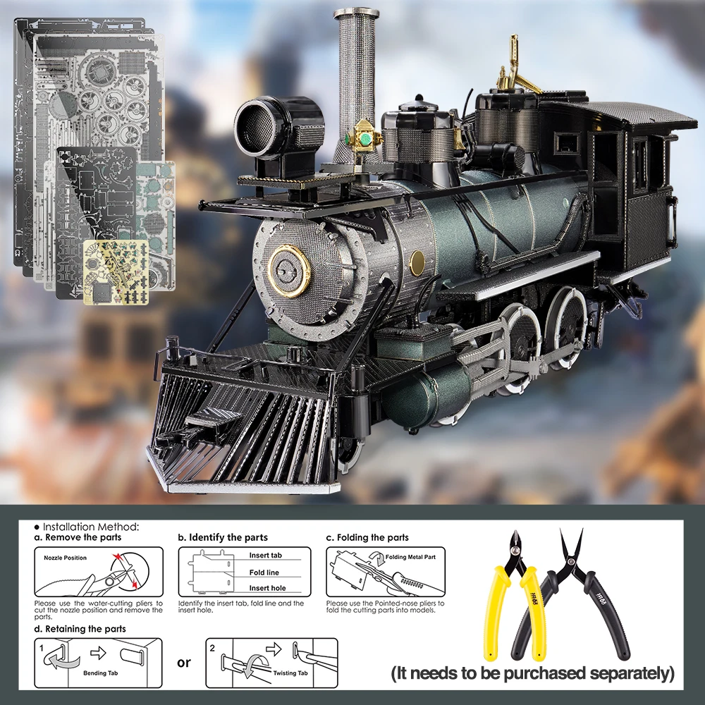 Piececool Model Building Kits Mogul Locomotive Puzzle 3D Metal Jigsaw Creative Toys for Teens Birthday Gifts