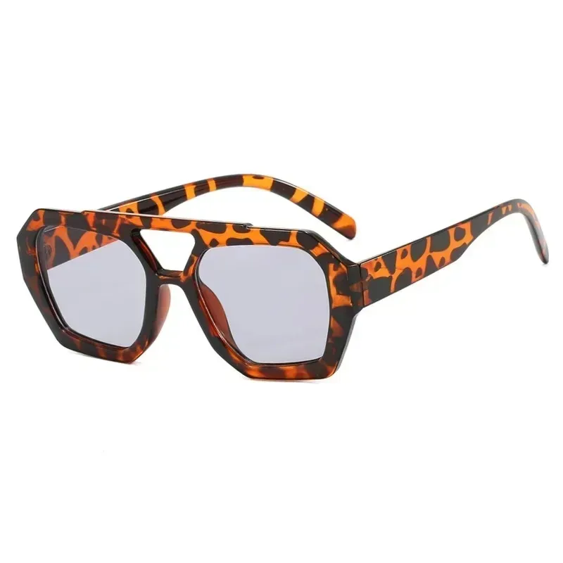 Retro Double Bridges Women\'s Sunglasses Big Frame Leopard Brown Gradient Eyewear Fashion Luxury Designer Sun Glasses Men Shades