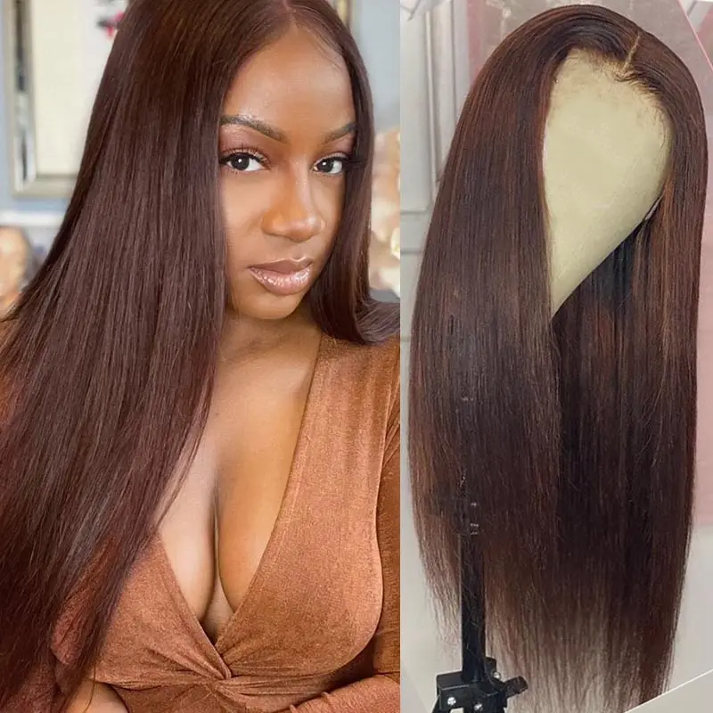 #4 Straight 4x4 Lace Closure Wigs Human Hair Brown Lace Front Human Hair Wigs Remy Chocolate Lace Frontal Wigs For Woman HairUGo