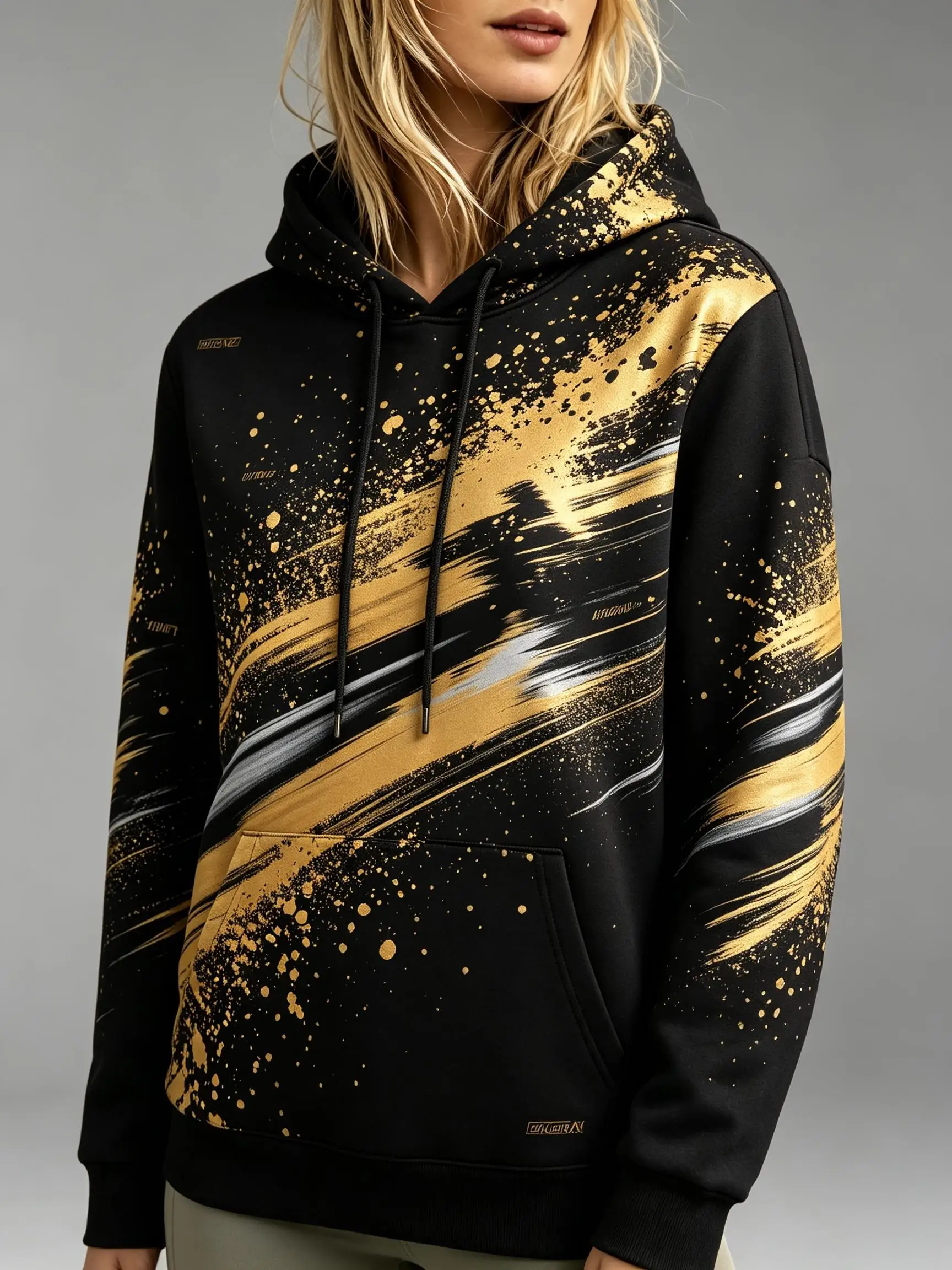 Women Fleece Hoodie Abstract Splash Brush Stroke Print Oversized Hooded Sweatshirt Winter Pullover