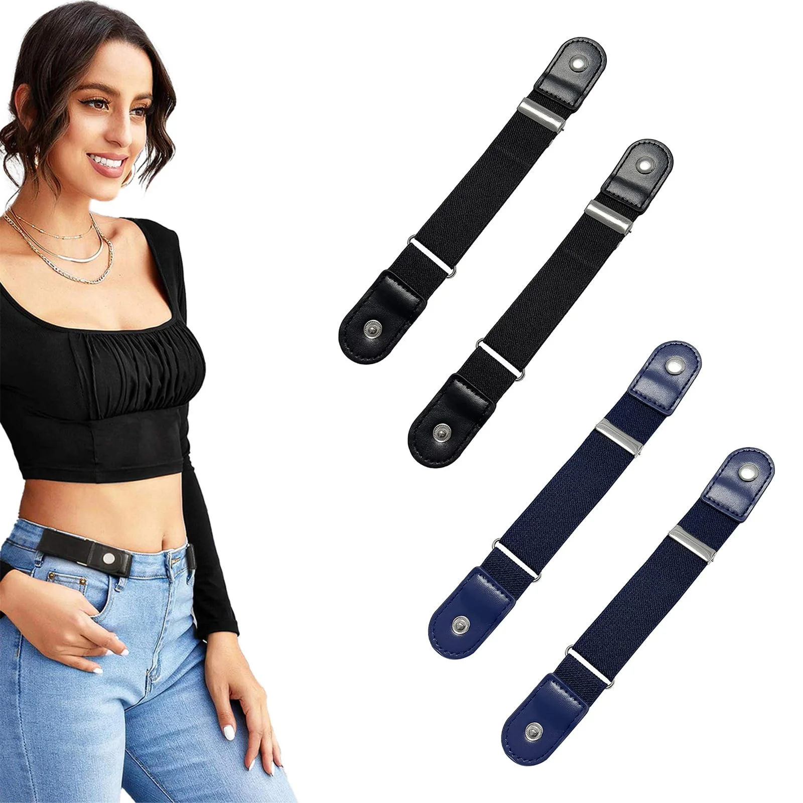 2PCS Set Stylish Minimalist Buckle-Free Belts Elastic Casual Belt Versatile for Everyday Use Adjustable Unisex Invisible Belts