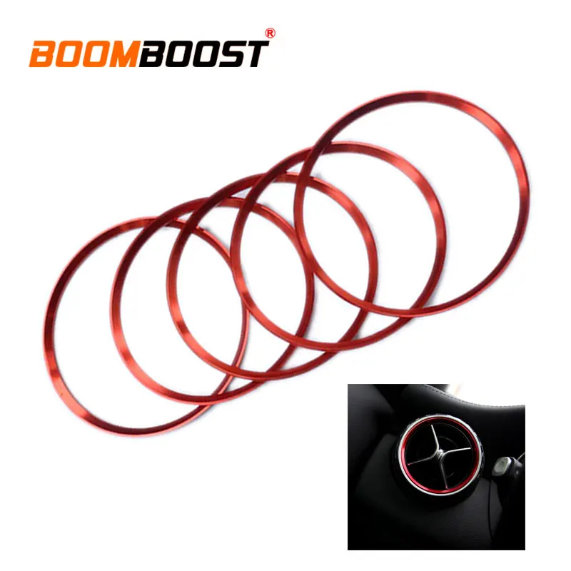 Red Outer Air Outlet Decorative Rings 5Pcs Aluminium Alloy Stickers For Benz GLA CLA A B Class Car Styling