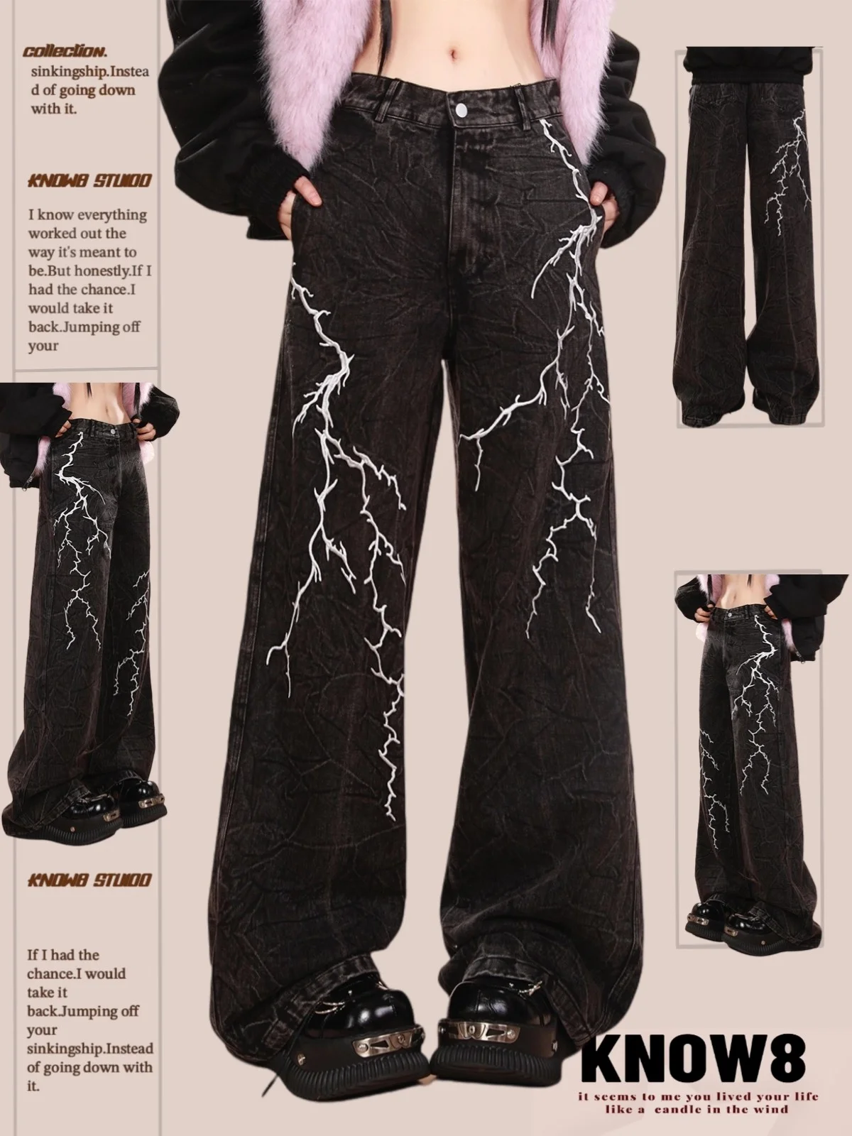 

Gothic Black Women's Casual Jeans Y2K Harajuku High Street Fashion Aesthetic 2000S Style Long Trousers Streetwear Clothing 2026