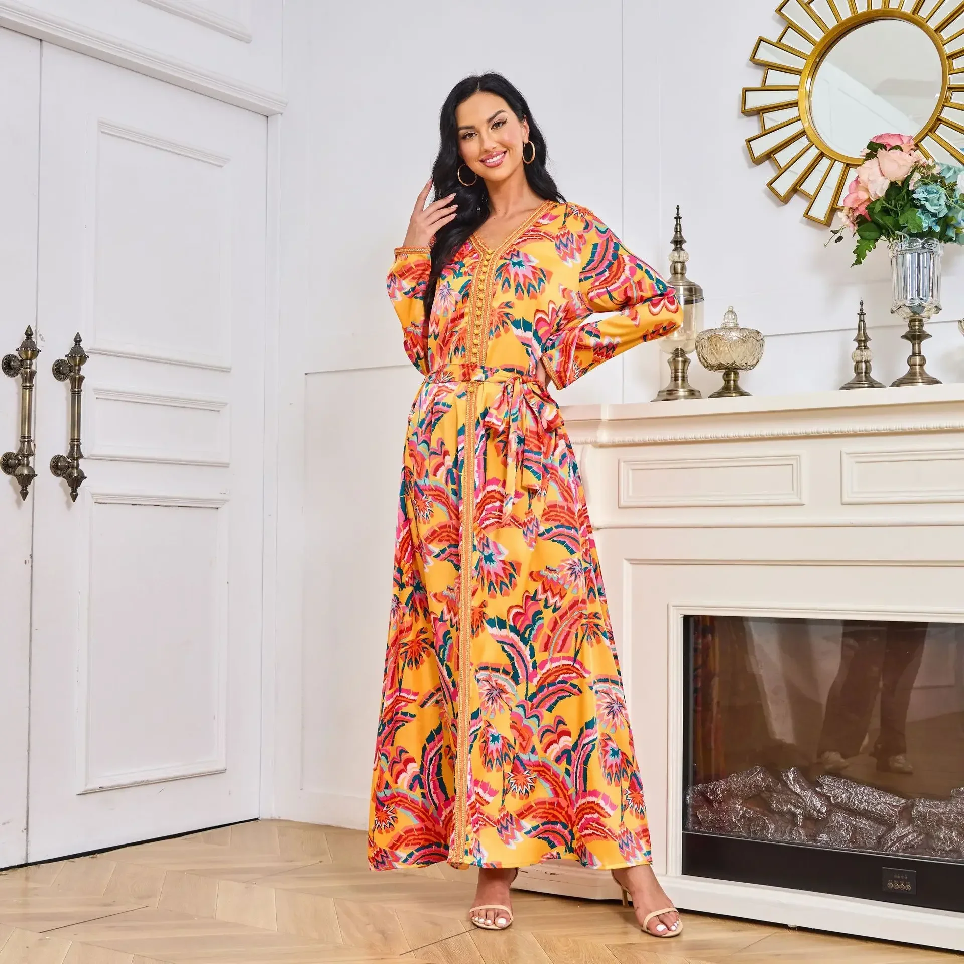 

Muslim Abaya Women Printed Long Dress Fashion Long Sleeve Women Dress Islamic Clothing Saudi Abayas for Women Dubai 2023 Robe