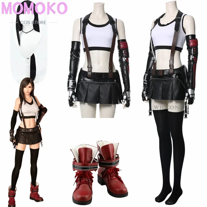 Final Fantasy VII Remake Tifa Lockhart Cosplay Costume Adult Women Girls Wig Shoes Halloween Carnival Costumes