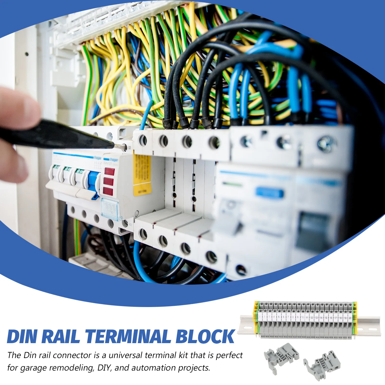 

DIN Rail Connector Terminal Blocks Kit Grounding Bus Enclosure End Covers Brackets Marker Strip Wire Mount Assembly ABS Zinc