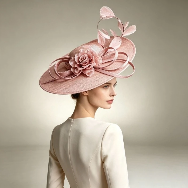 Women Chic Fascinator Hat Cocktail Wedding Party Church Headpiece kentucky Headwear Feather Hair Accessories Sinamay Fascinators