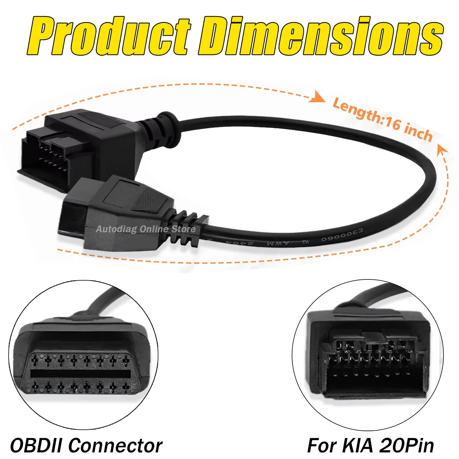 OBDII Diagnostic Adapter Cable For KIA 20Pin Automatic OBD1 to OBD2 Connector Cable for KIA Car OBDII Scanner Connect Cable