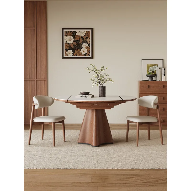 

Стол обеденный из массива дерева в средневековом стиле, раздвижной, в стиле французского ретро, с топом из травертина, круглый, для небольшой квартиры