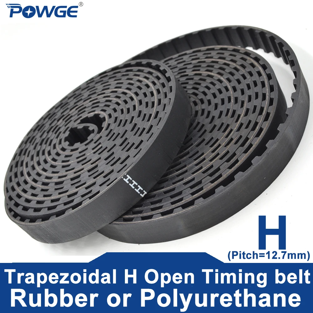 POWGE Trapezoidal Rubber H Open Timing belt Width 10-50mm Neoprene fiberglass PU Polyurethane Steel core H Belt pulley