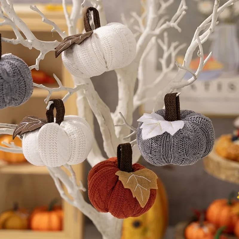Harvest Festival Knitted Colorful Pumpkin Thanksgiving Day Home Decorative Pumpkin Happy Halloween Day 2024 Punmkin Oranments