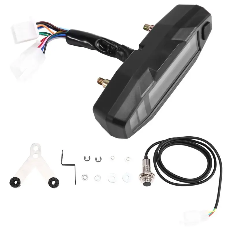 Motorcycle Universal LCD Speedometer Tachometer+ Induction Wire Magnet+ Instrument Large Bracket For Modification Installation