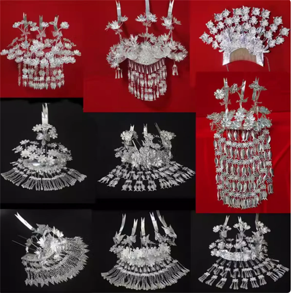 

Miao silver necklaces, ethnic performances, silver accessories, headgear, hairpins, silver jewelry, Miao silver headflowers