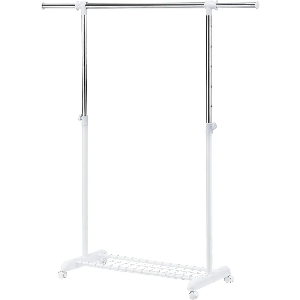 

Heavy Duty Garment Rack with Wheels，Free Standing Rolling Clothes Rack with Shelf & Grid, Easy Assembly Standard Rod