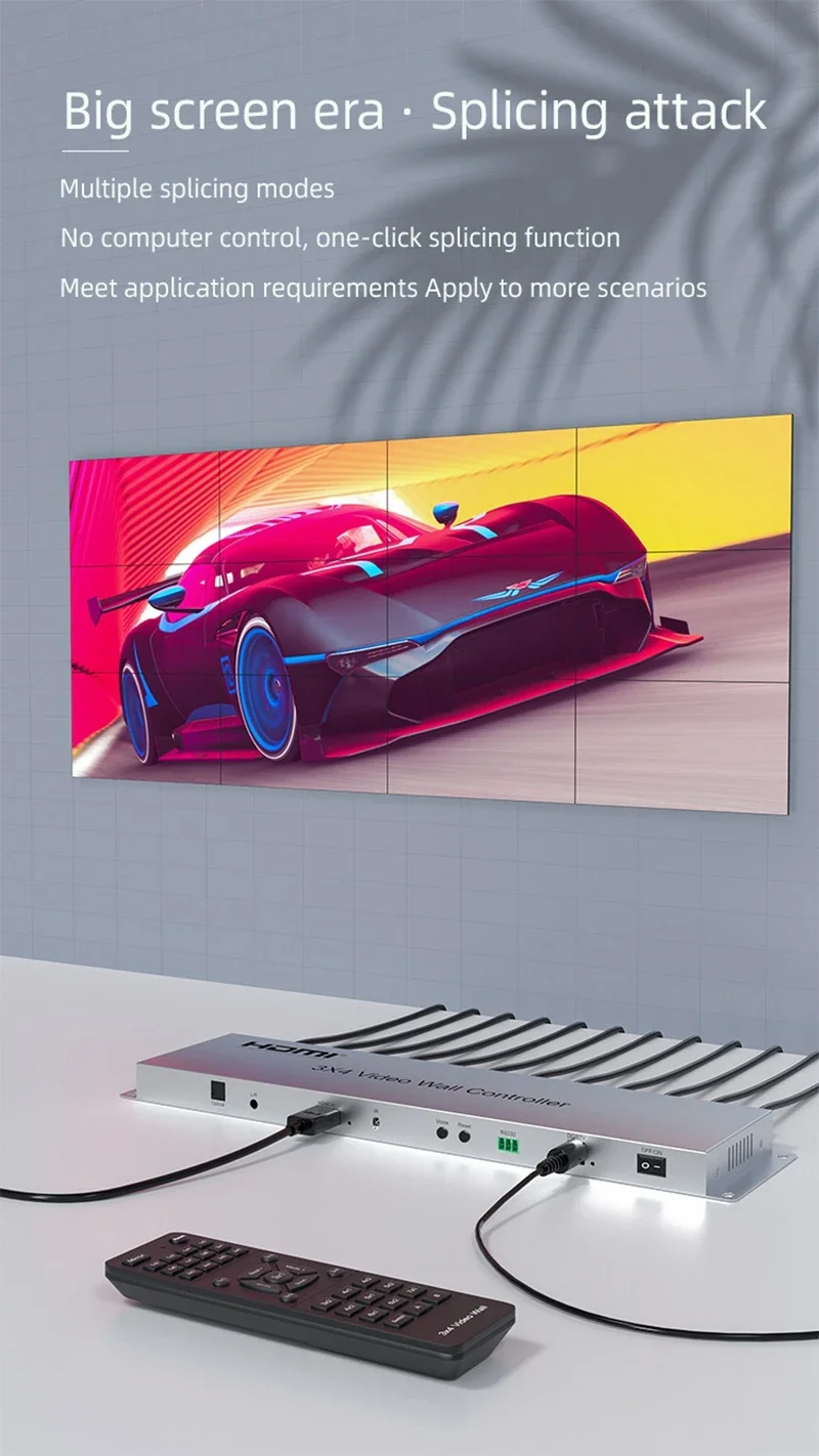 1080P 3x4 الفيديو الجدار تحكم متعدد الشاشات خياطة المعالج 1 في 2 3 4 5 6 8 9 10 12 خارج HDMI TV الربط صندوق الربط RS232