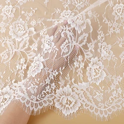 French 1.5m wide eyelashes lace fabric wedding dress cloth tablecloth curtain accessories white