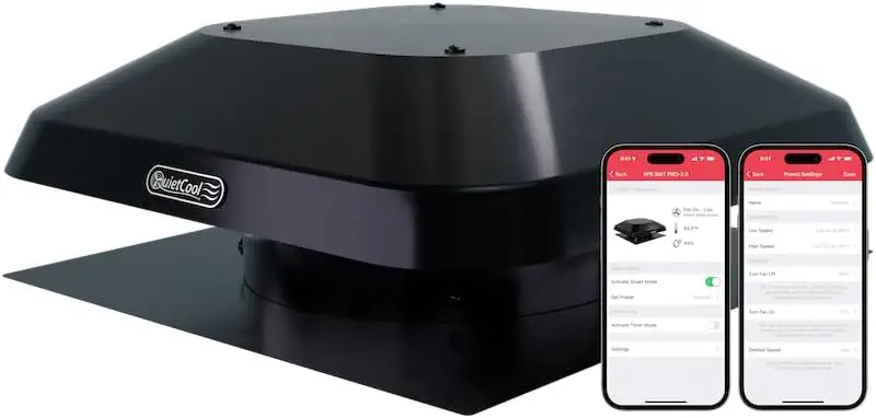 Quietcool Afr Smt Pro-2.0 Roof Mount Smart Attic Fan - 1922 Cfm - Smart App Control - Thermostat And Humidistat - 20Ft Power