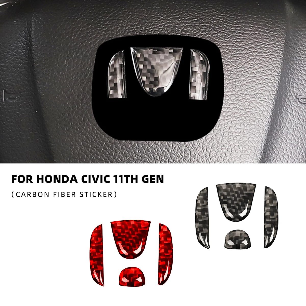 Car Interior Car Steering Wheel Logo Carbon Fiber Car Sticker Protective Decoration For Honda Civic 11th Gen Cars Accessories