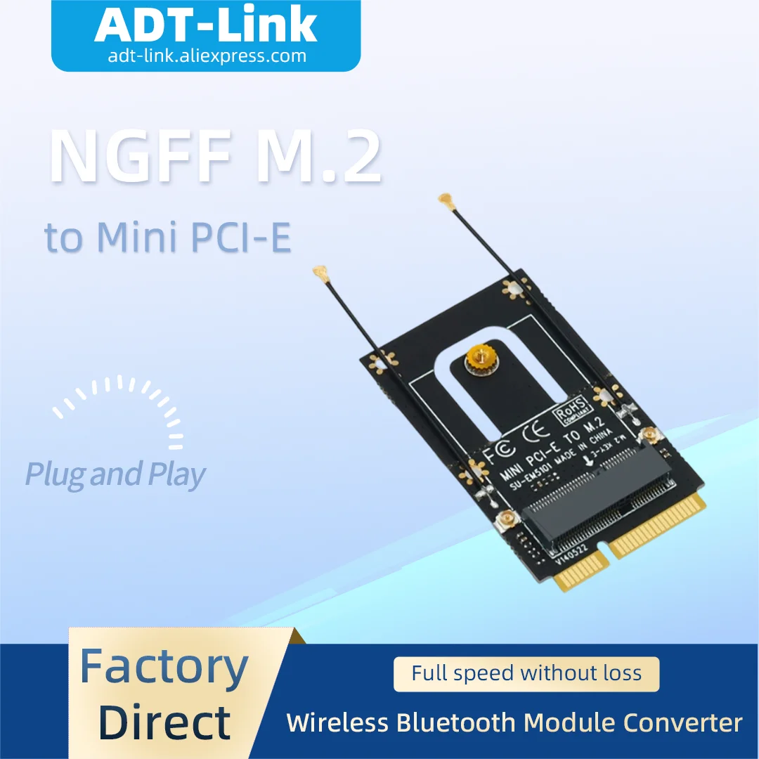 Mini PCIe to M.2 Converter for WiFi Bluetooth Wireless Network Module NGFF M.2 A+E Key to Mini PCI-E Adapter Card