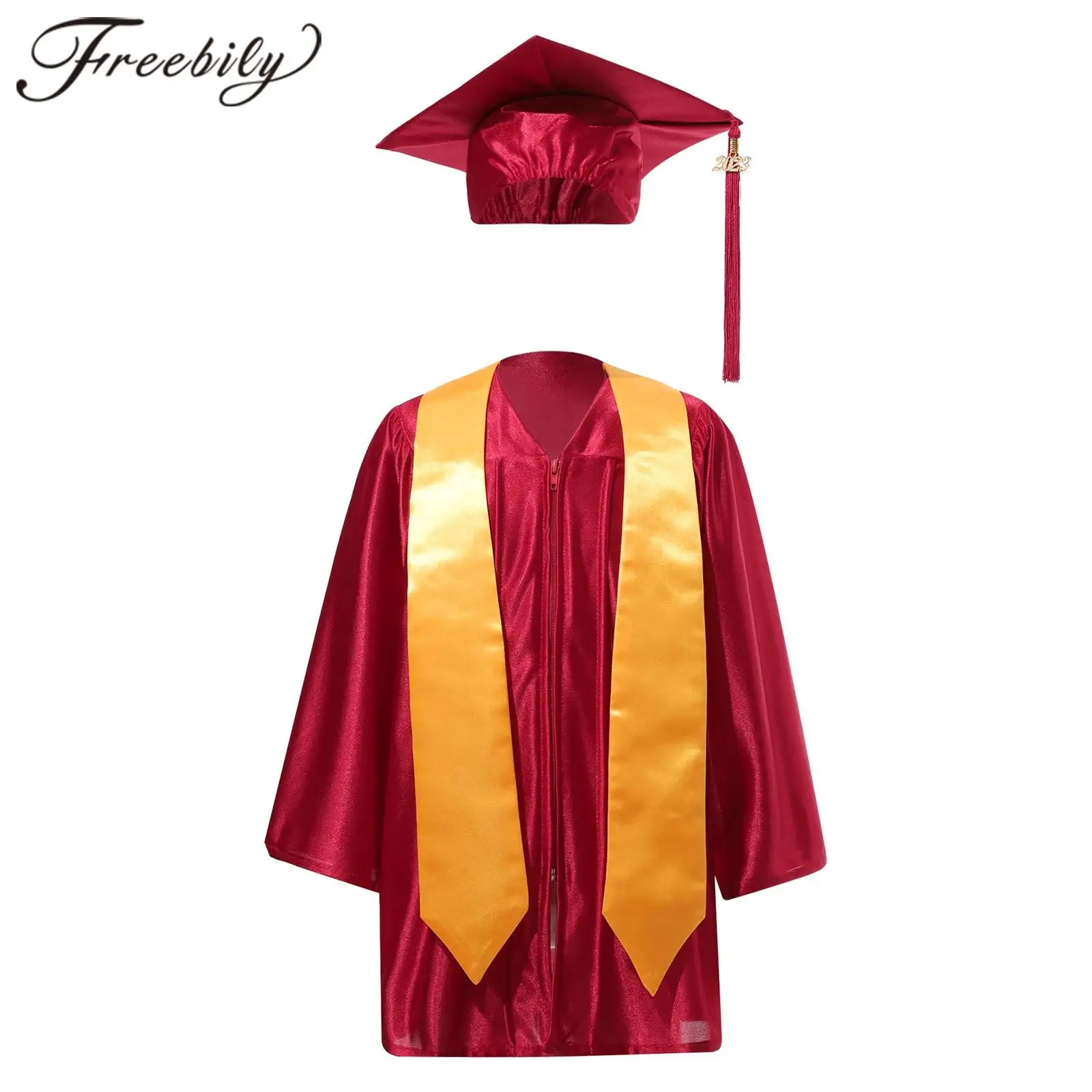 

Children School Uniform Set with Badge Tassel Kids Girls Boys Preschool Kindergarten Graduation Gown Ceremony Show Outfit