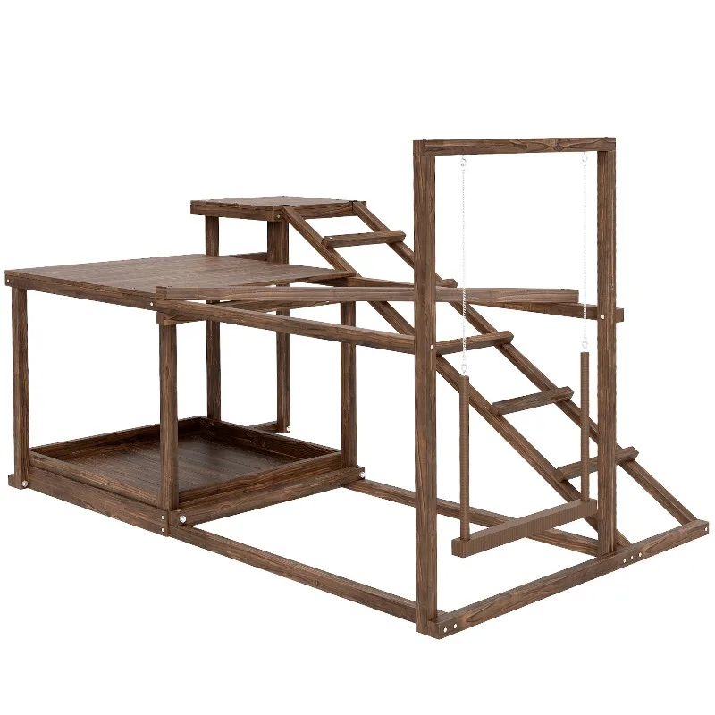 

Активная игровая полка для кур 60.2x38.6x37.4 дюйма с качелями, лежанками, пандусами и платформой из массива дерева для 4-6 кур, для уличного курятника