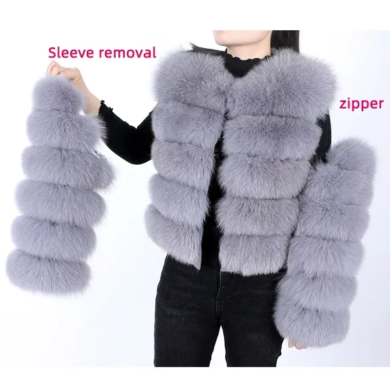 Maomaokong 2024 Natural Real Fox Fur Coat Women Winter Warm Luxury Fur Jacket Detachable Long Sleeves Female Vest Furry Coats